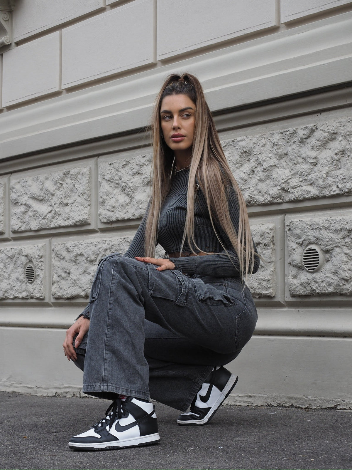 Cargo maxi con tasconi jeans grigio