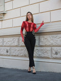 Body con trasparenza e glitter rosso