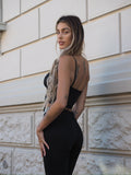 Completo top e pantalone con strass nero