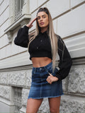 Felpa crop nera con lacci