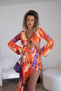 Abito asimmetrico arancio viola