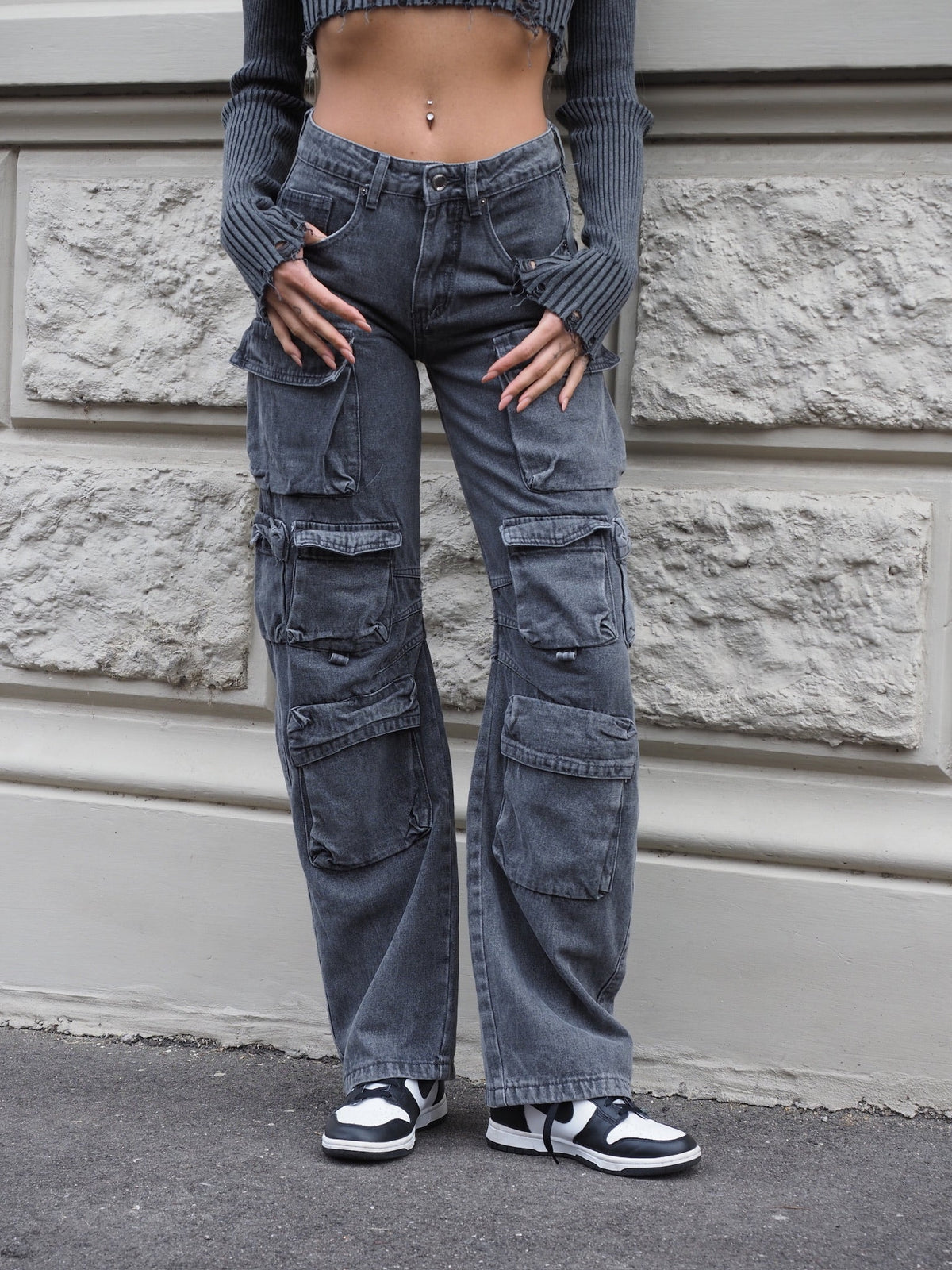 Cargo maxi con tasconi jeans grigio