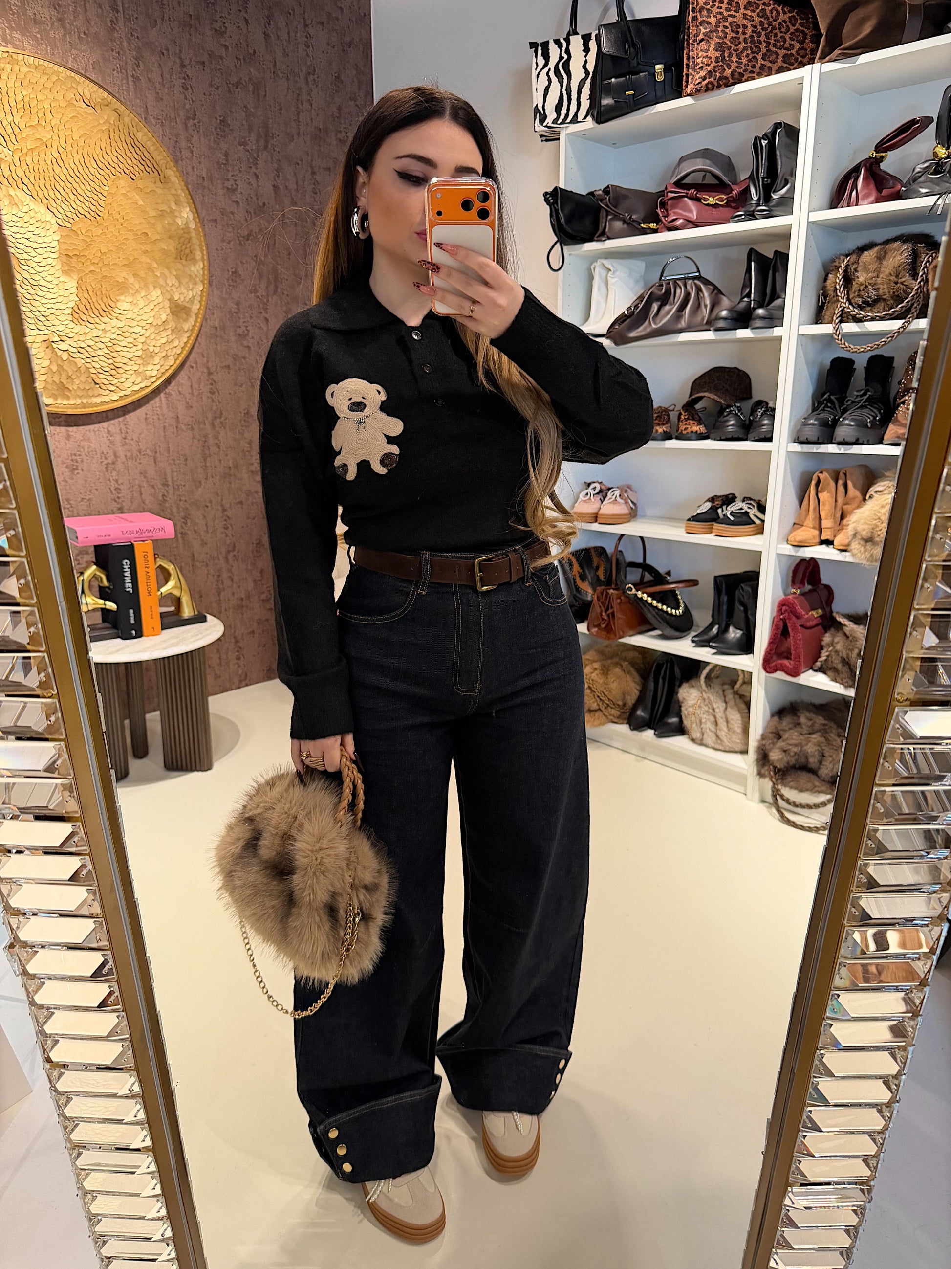 Jeans Turn Up Wide Leg con cintura