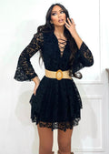 Abito in pizzo a balze Nero