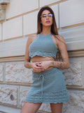 Completo crochet top e gonna verde militare