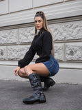 Felpa crop nera con lacci