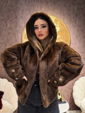Giacca Pelliccia Elegance bordeaux e marrone