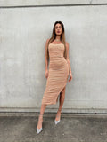 Abito a fascia midi nude con strass