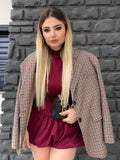 Abito aderente con gonna a palloncino burgundy