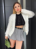 Maglioncino crop nero a trecce con strass