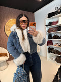 Giaccone di jeans pelo bianco