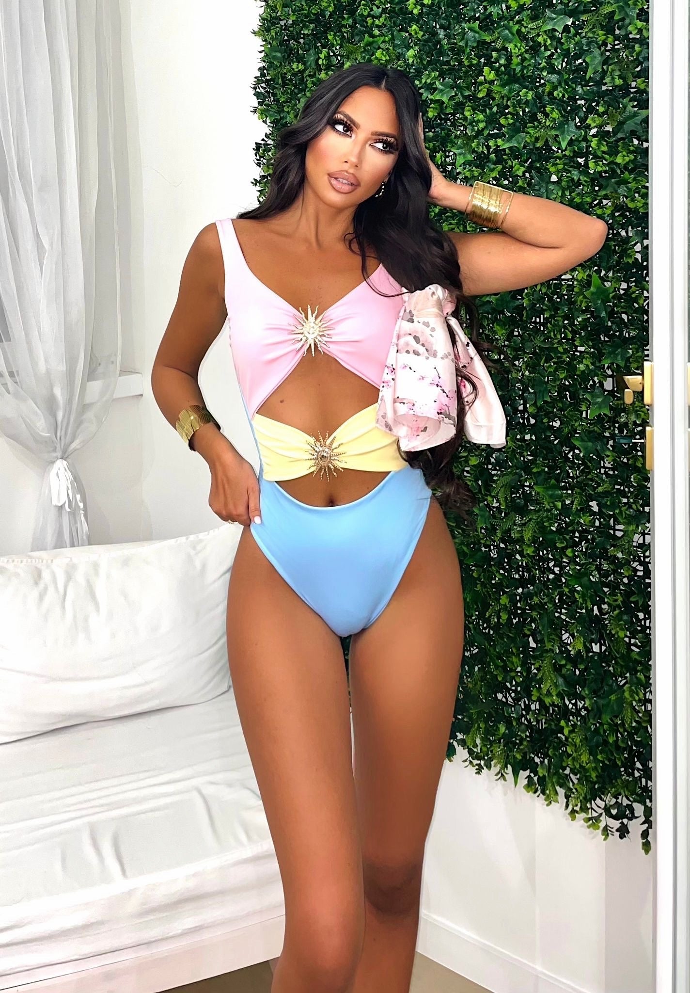 Body mare bikini due pezzi con sole rosa