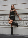 Stivale nero con strass