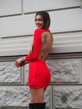 Abito in maglia rosso schiena aperta