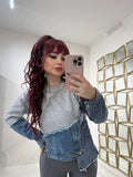 Felpa in jeans con strass