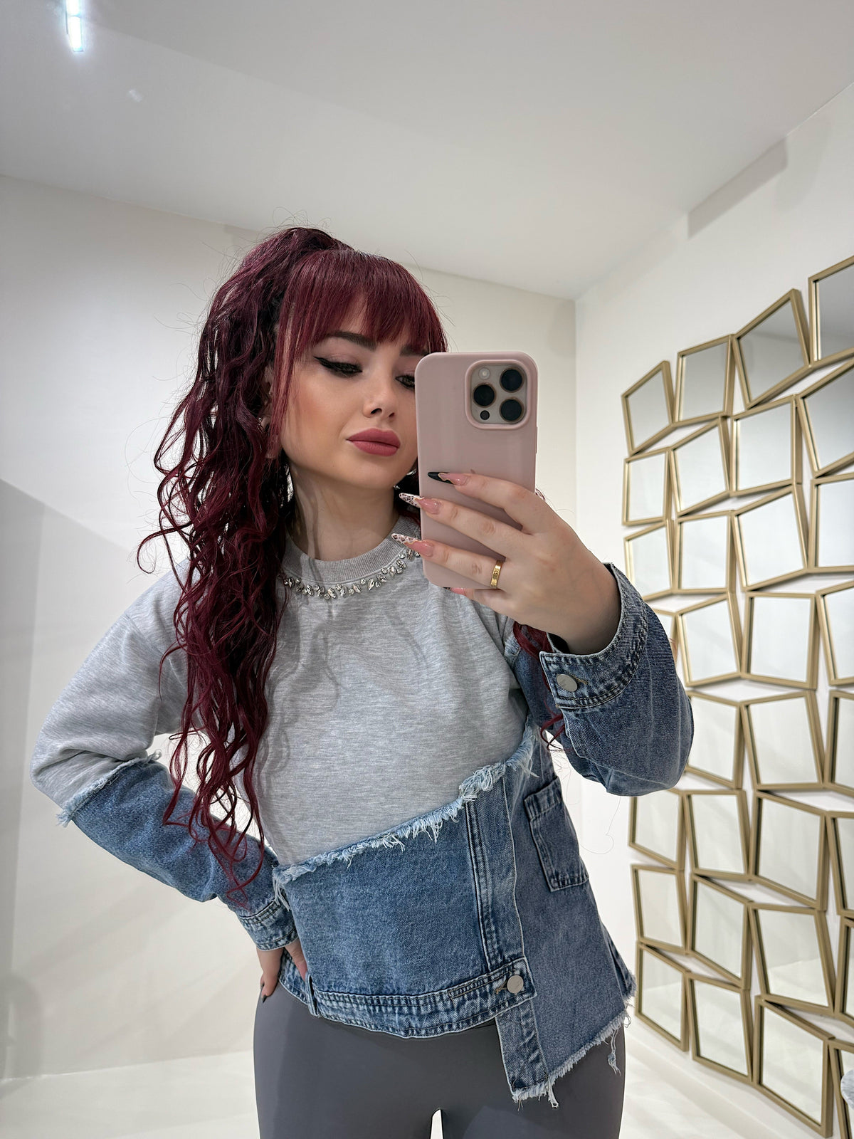 Felpa in jeans con strass