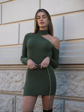 Abito in maglia con spacco verde militare
