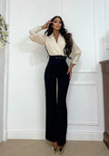 Tuta beige nero con cintura