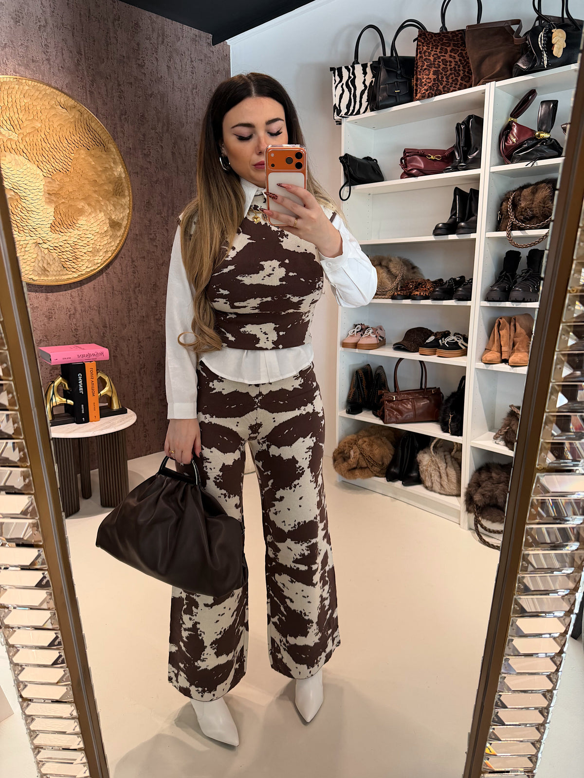 Completo top e pantalone cow print