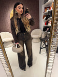 Completo Denim Dark Brown – Giacca Crop & Pantalone Flare