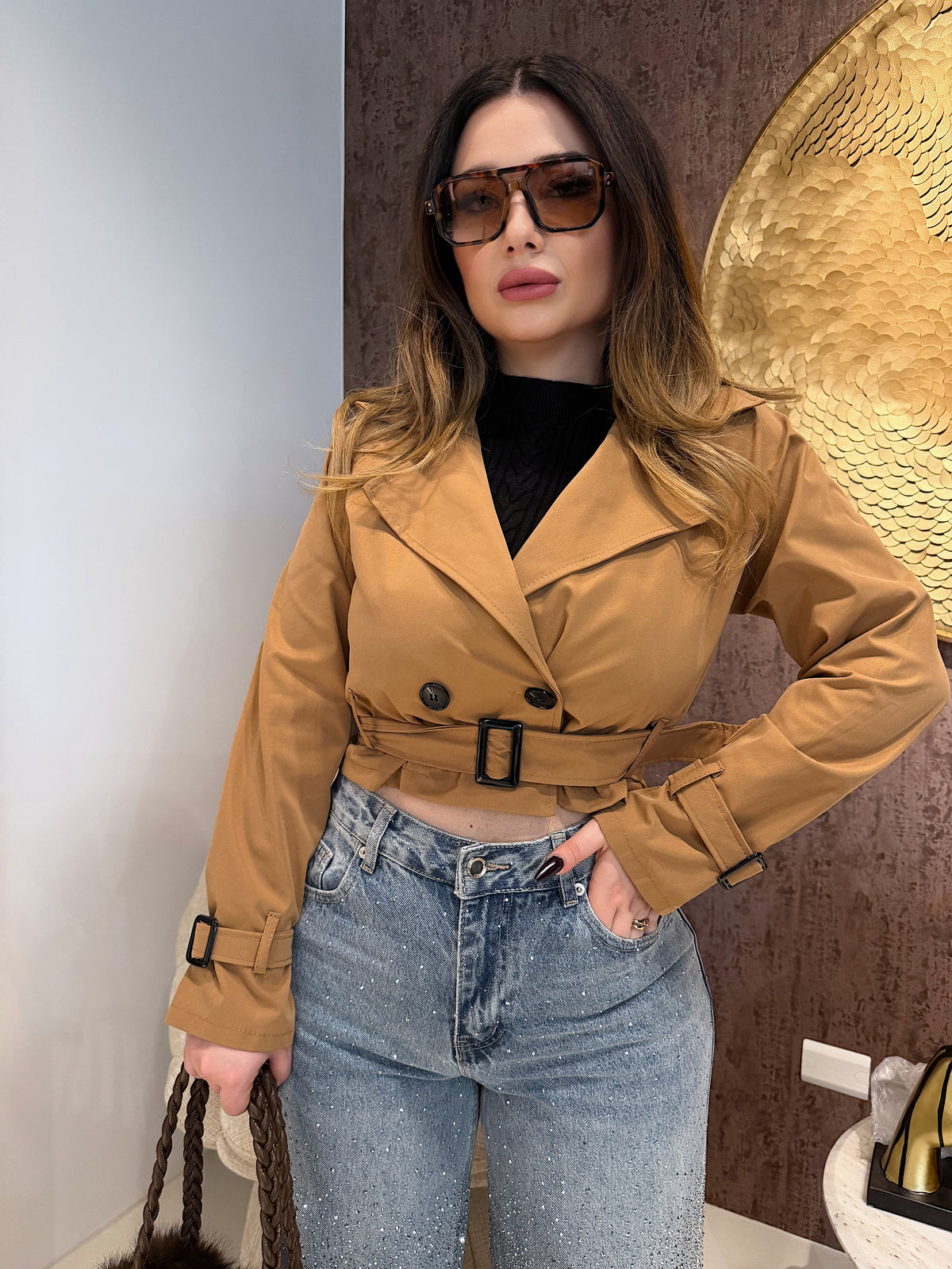 Trench corto donna con cintura