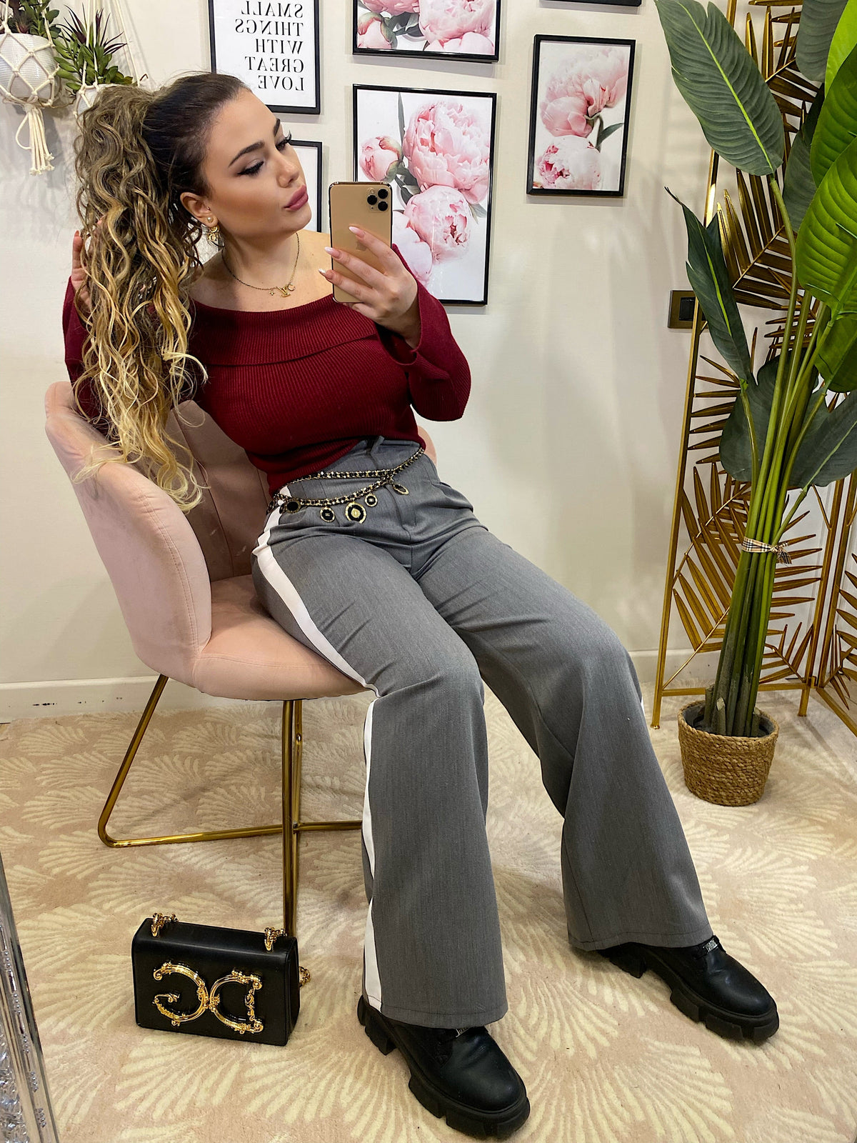 Pantalone basic grigio banda bianca