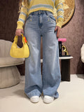 Jeans Wide Leg Flower Strass
