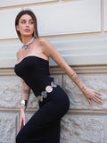 Abito a fascia costine Push Up nero