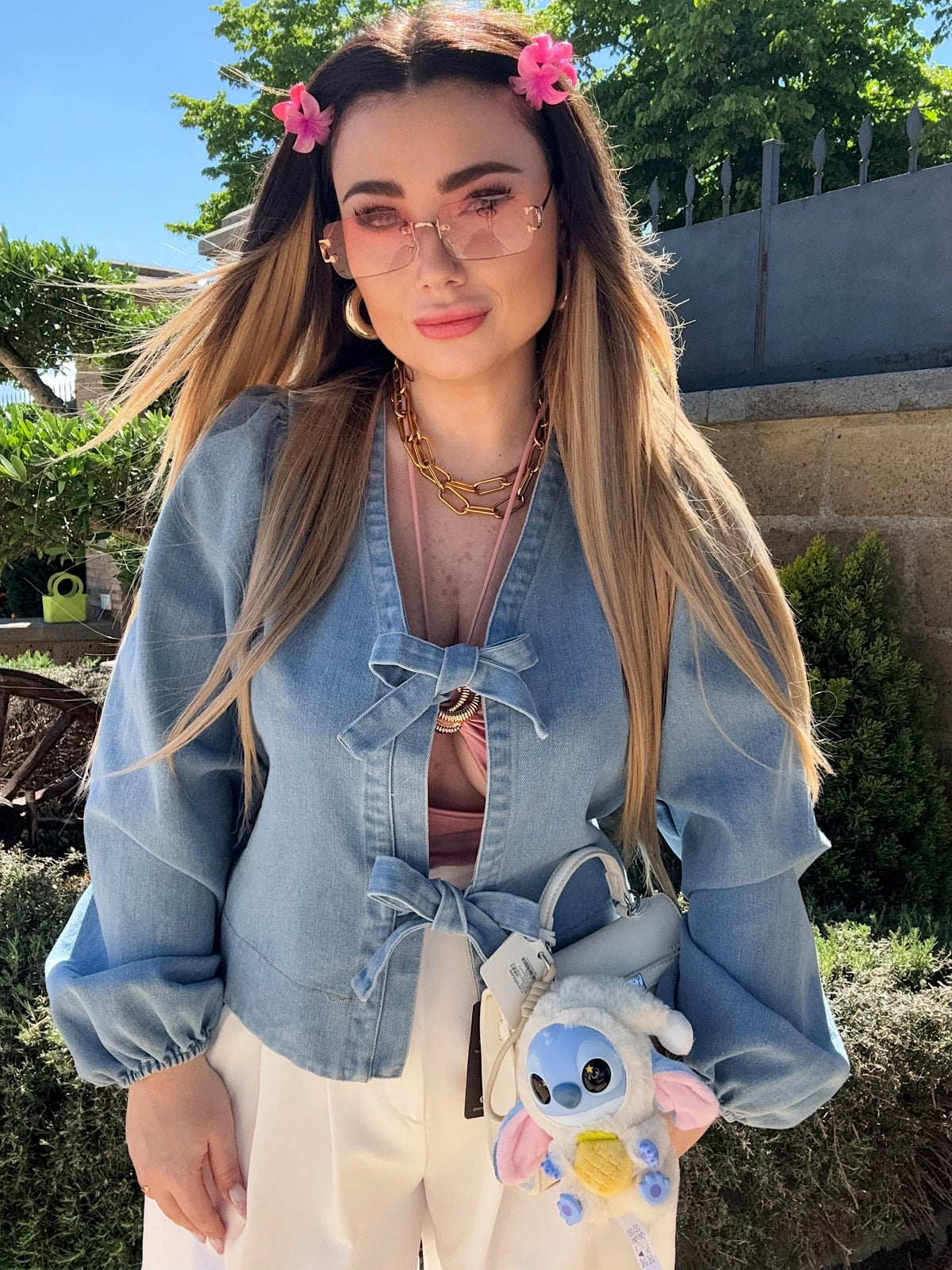 Camicia di jeans con fiocchetti