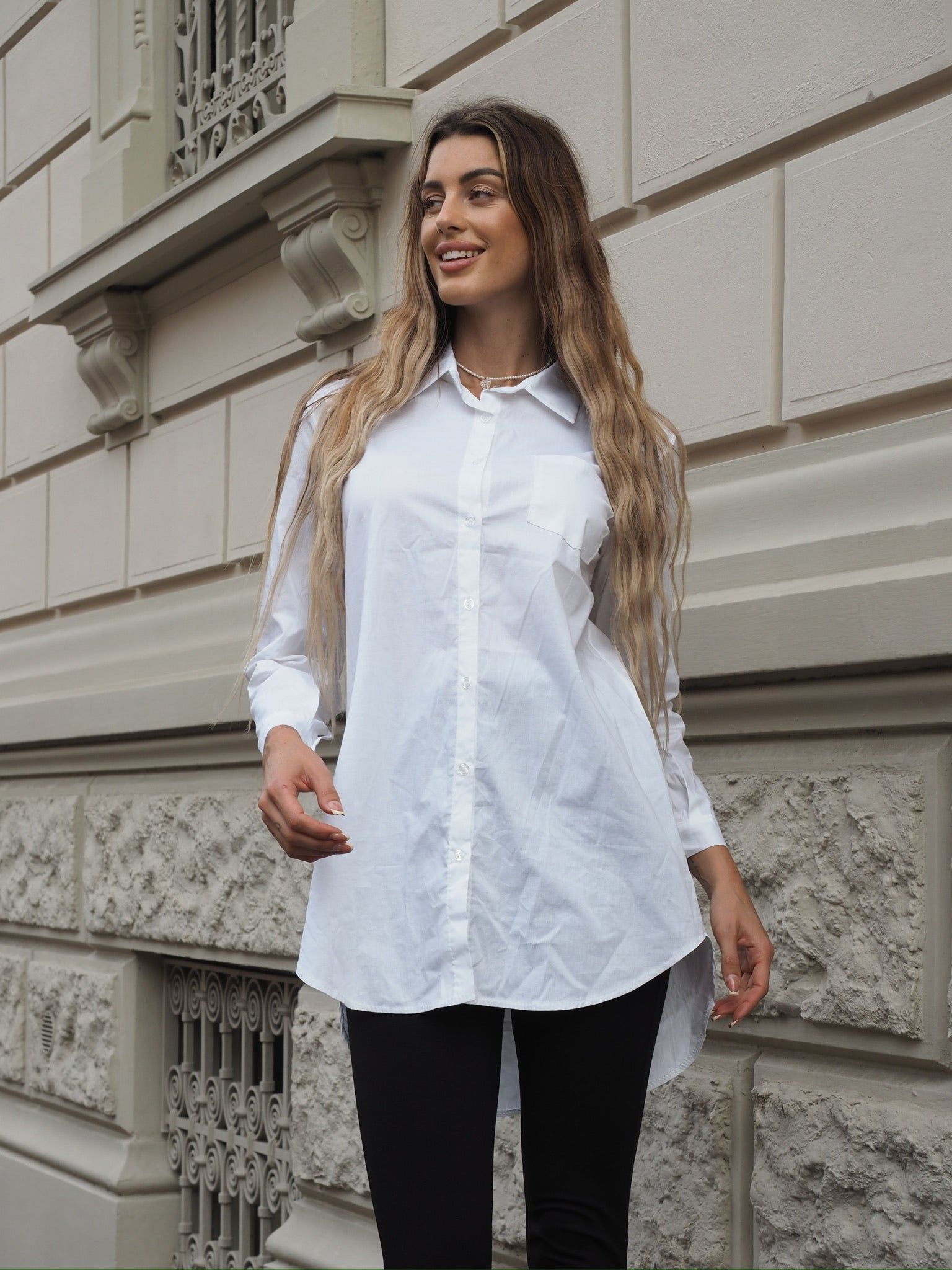 Camicia over bianca senza taschino