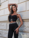 Completo top e pantalone con strass nero