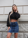 Felpa crop nera con lacci