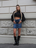 Felpa crop nera con lacci