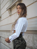 Camicia crop bottoni neri