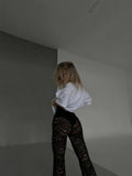 Set due pezzi t-shirt e Pantalone in pizzo a zampa