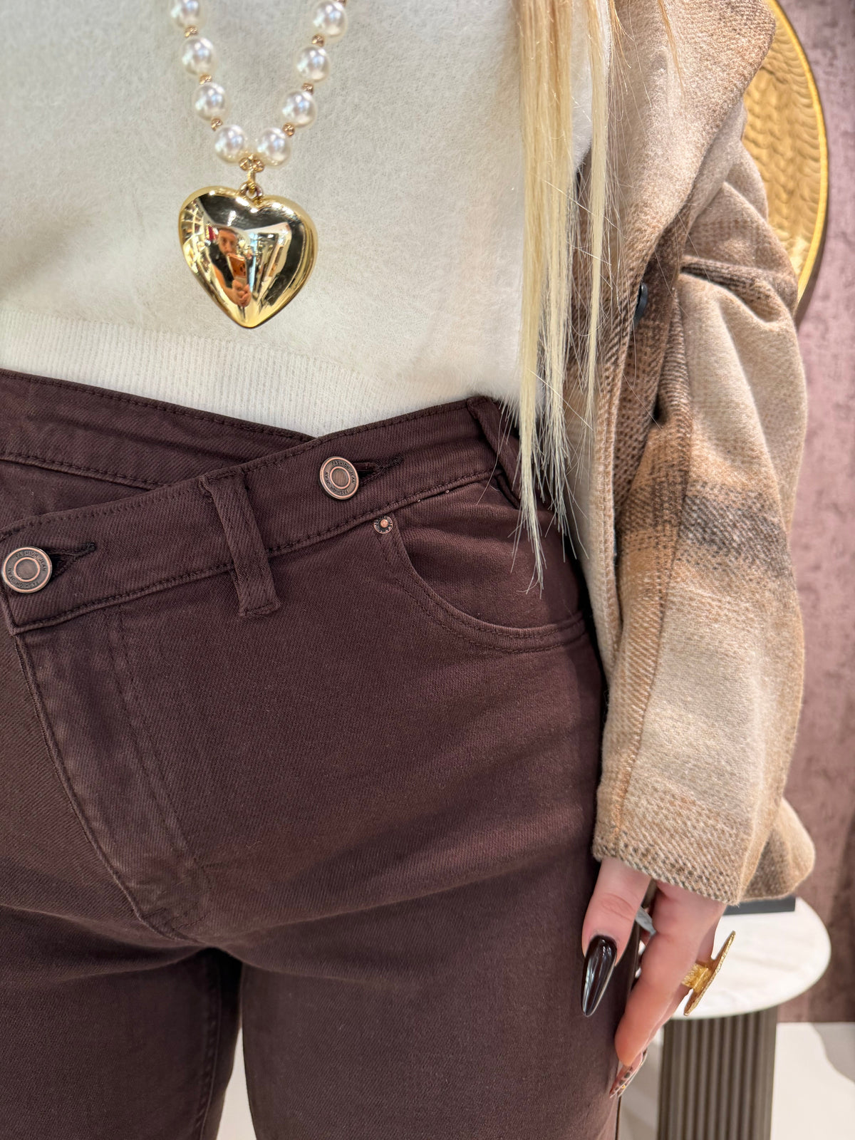 Jeans a Vita brown Asimmetrica Twist Up