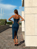 Tubino in jeans con spacco e zip
