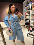 Giacca e pantalone in jeans con cintura