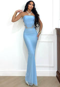 Abito a fascia bustier con gonna in velo carta da zucchero