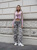 Cargo maxi con tasconi mimetico con rosa