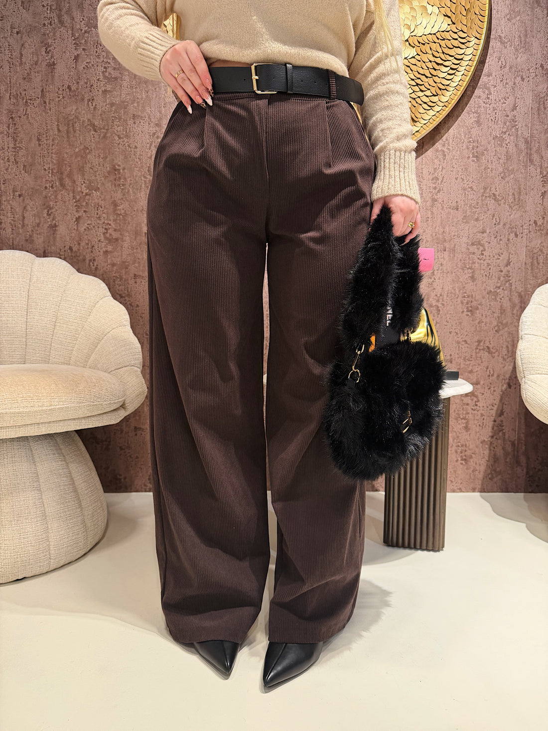 Pantalone in velluto con cintura