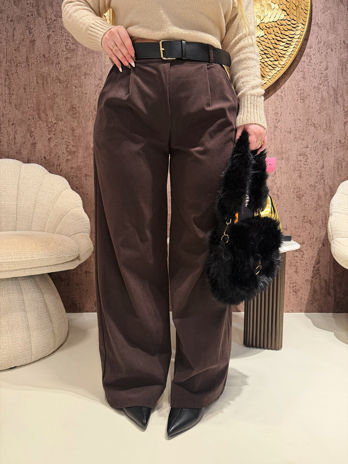 Pantalone in velluto con cintura