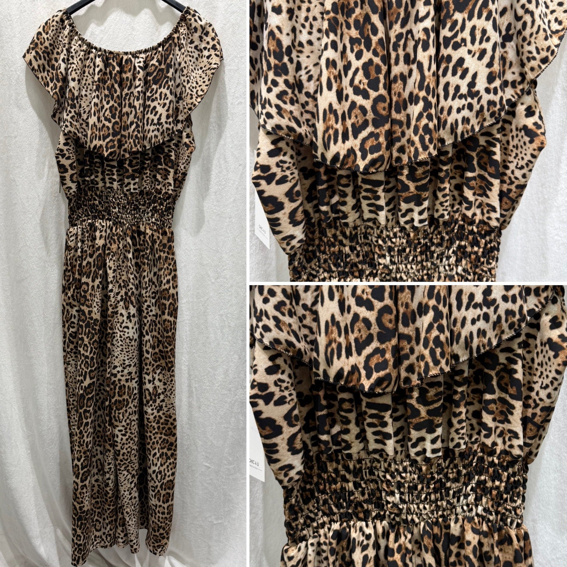 Tuta animalier con scollo a barchetta