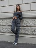 Cargo maxi con tasconi jeans grigio