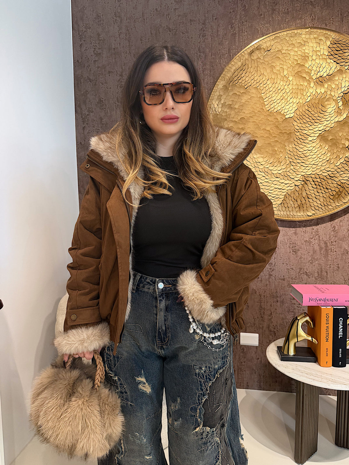 Giaccone Camel con imbottitura in pelo reversibile