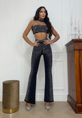 Due pezzi con strass top e pantalone