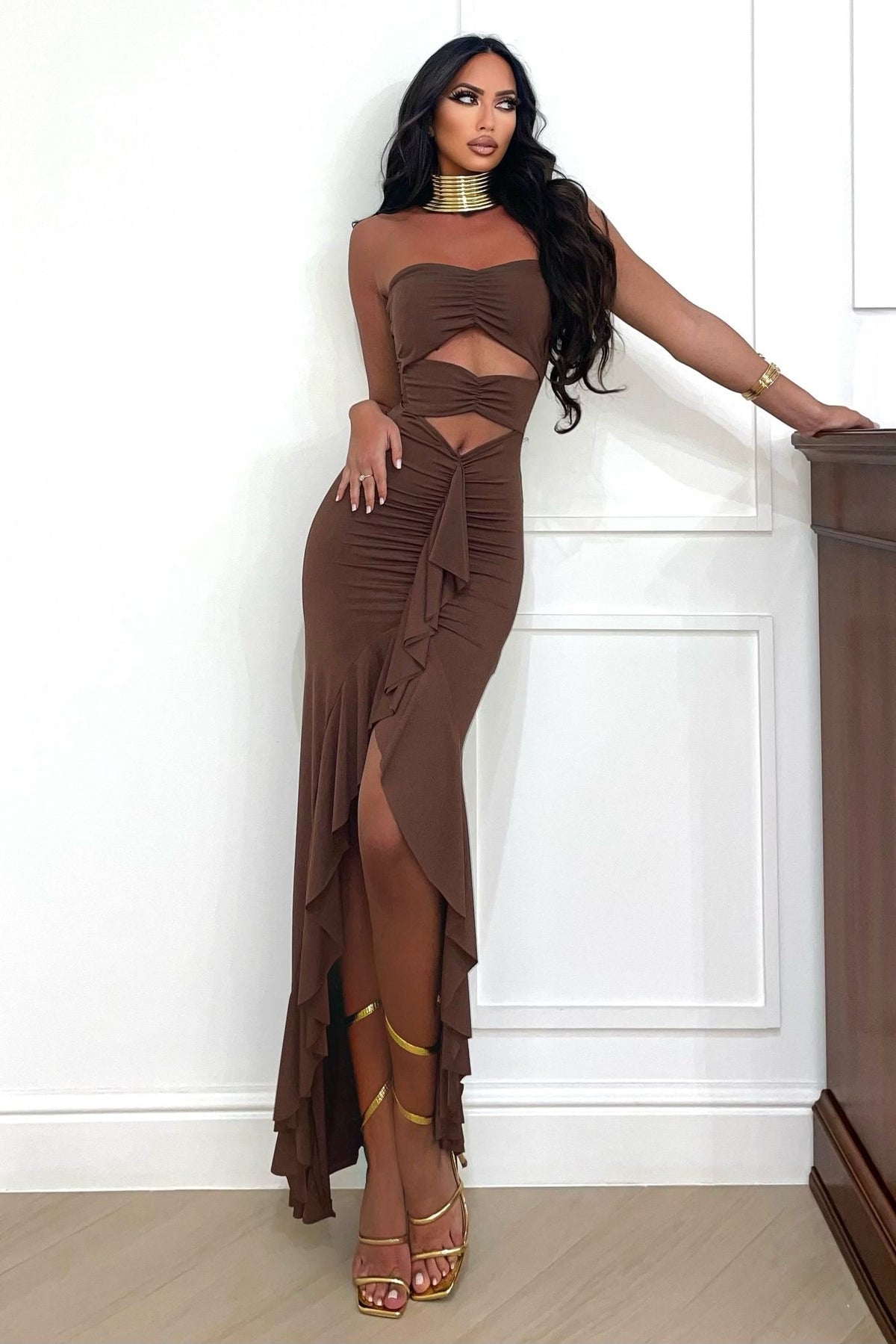 Abito a fascia choco con rouches