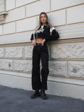 Pantalone cargo nero cuciture bianche