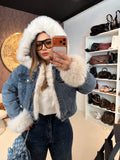 Giaccone di jeans pelo bianco