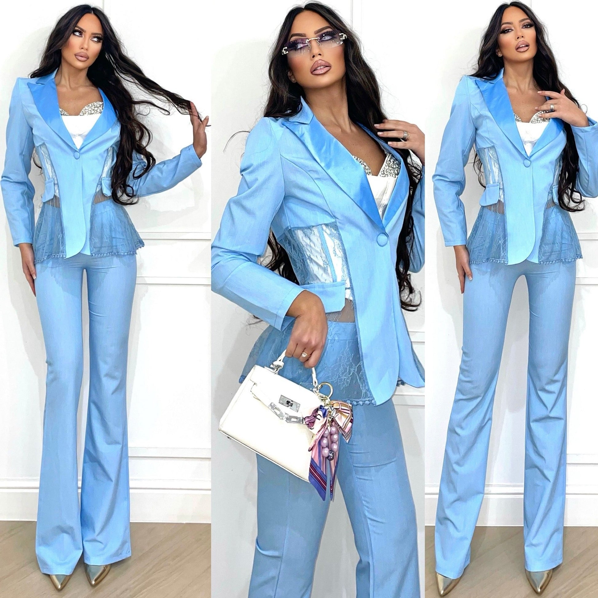 Completo giacca bustier e pantalone carta da zucchero